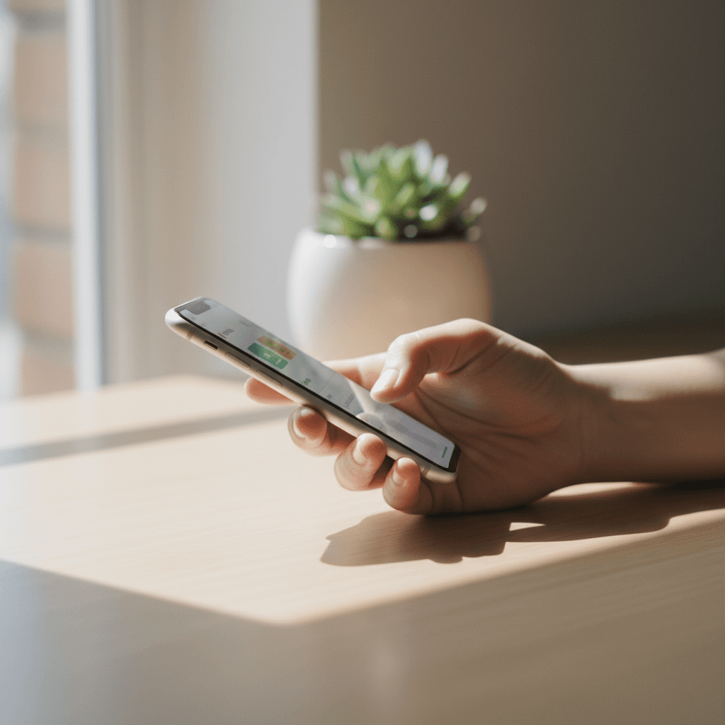 Hand holding smartphone with payment screen