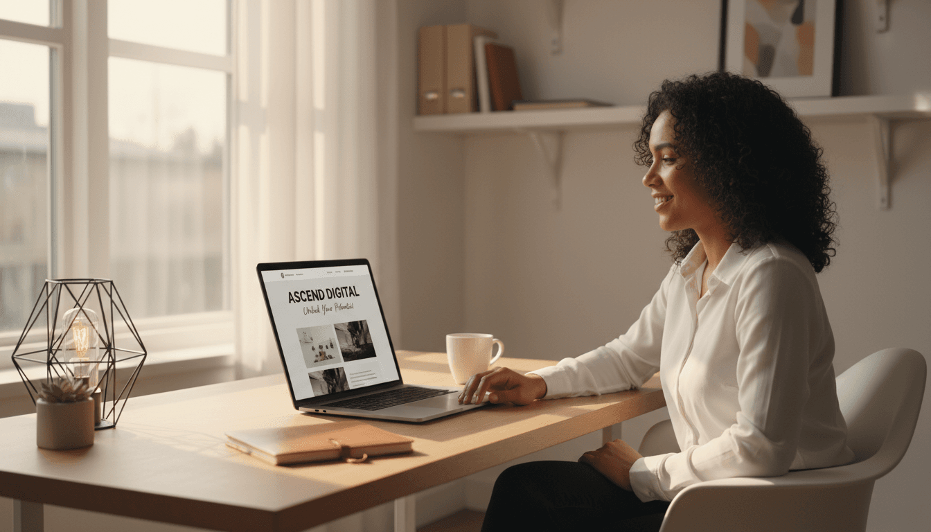 Small business owner reviewing fast AI-generated website