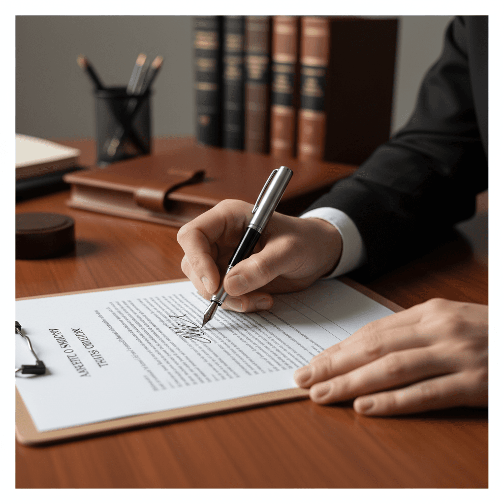 Hand signing a performance guarantee document
